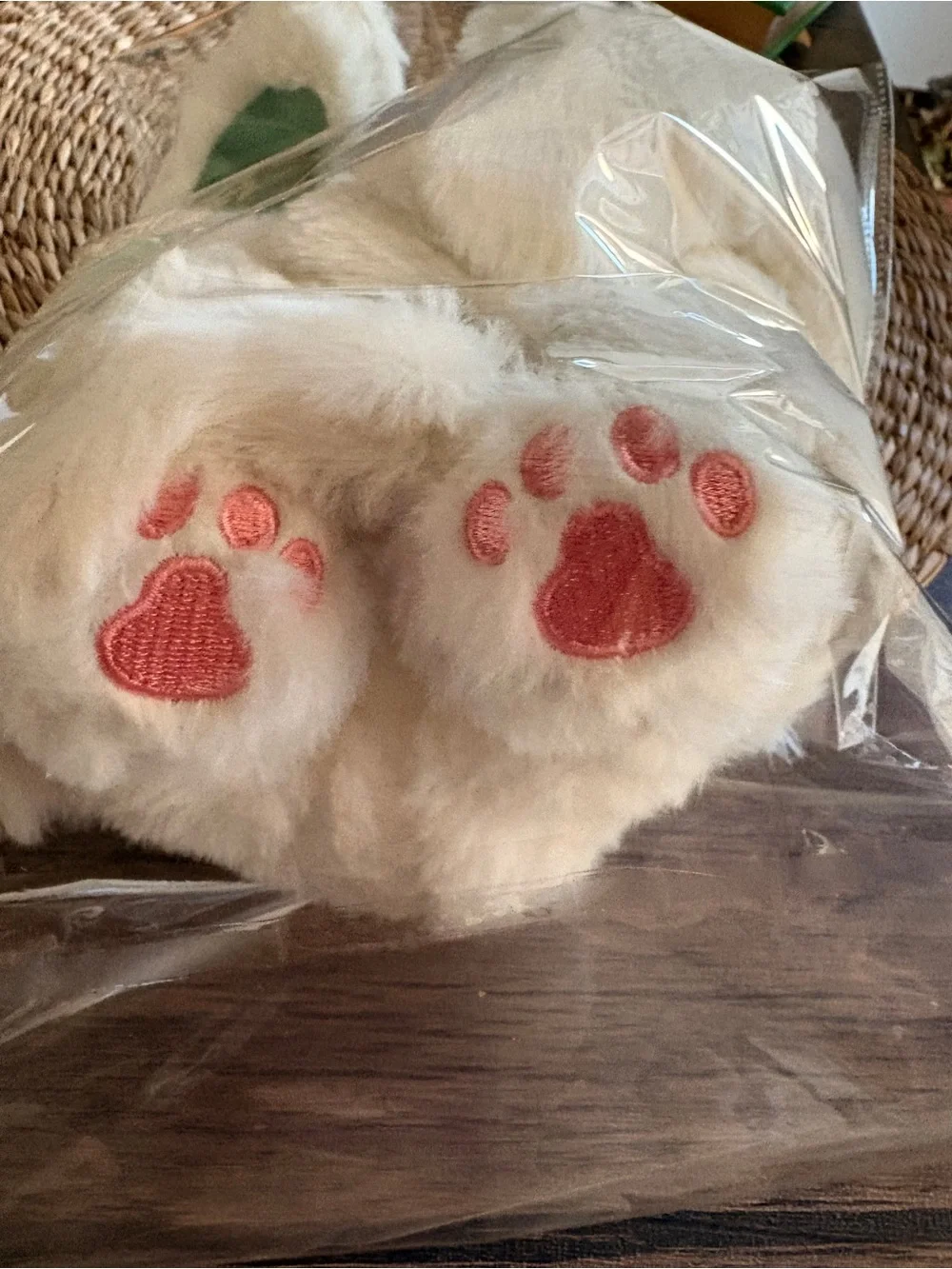 Plush White Bunny Bat Kids with Tail with Pink Paw Accents